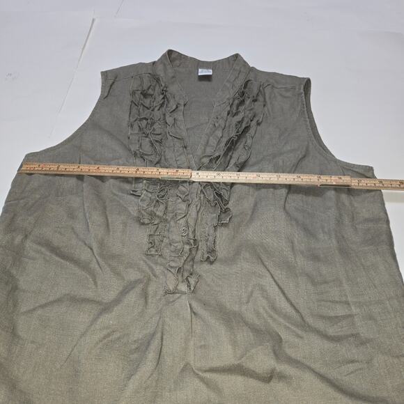 Richard Malcolm Women Medium 100% Linen Top Casual Neutral Ruffle Taupe Vacation - Picture 6 of 9